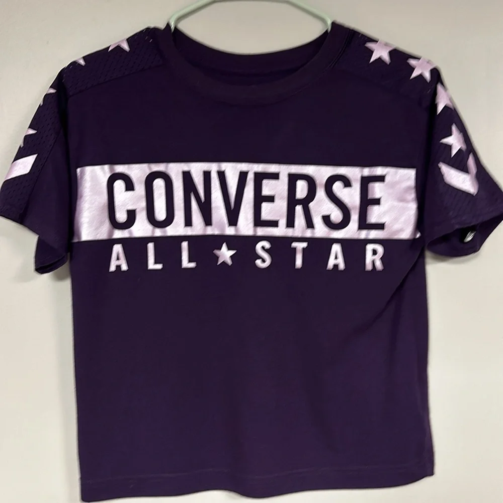 Super Cute Purple Converse T-shirt with shiny lettering and stars, L, 12 / 13 Yr